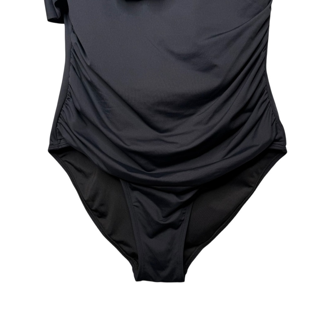 NEW Tahari Black One Shoulder Women’s Ruched One Piece Swimsuit Sz S - Picture 5 of 11